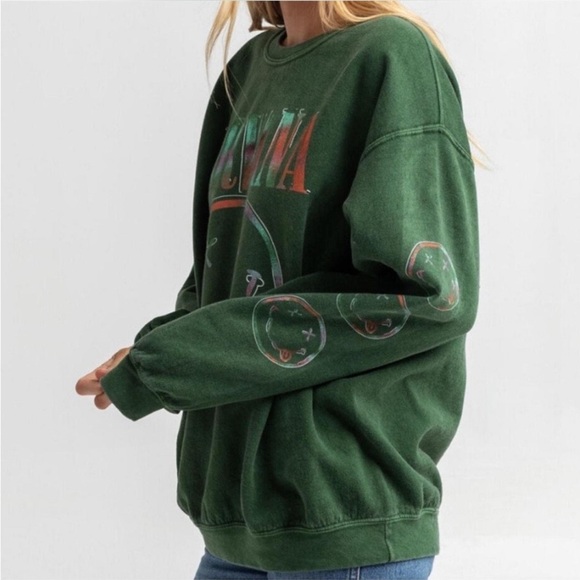 NIRVANA Forest Green Women's Graphic Crew Neck Sweatshirt Size S - Picture 3 of 4